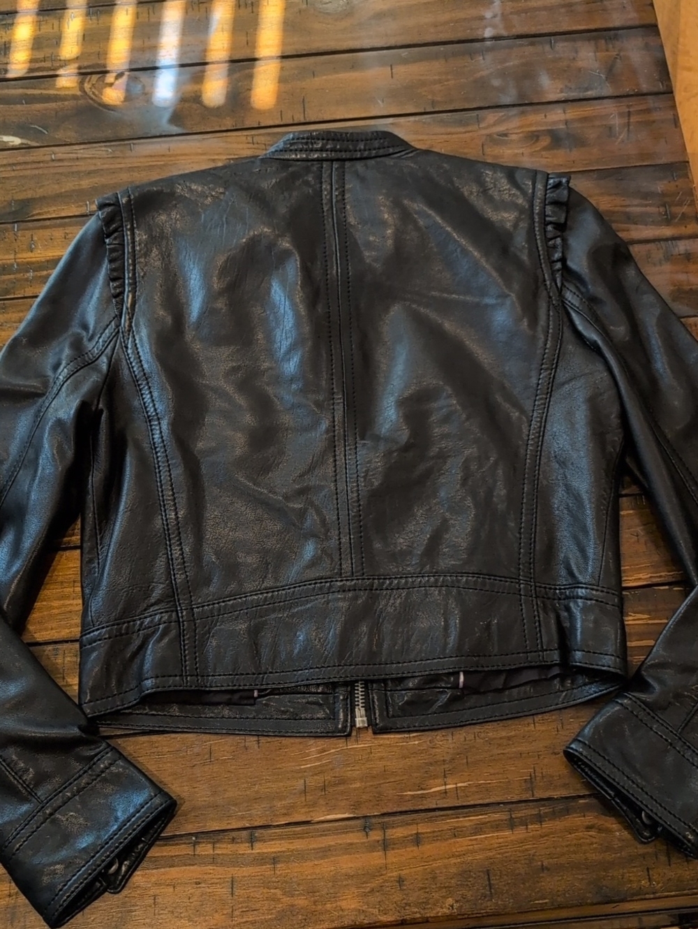 Juicy Couture Leather Ruffle Shoulder Moto Jacket Vintage Y2K - Picture 10 of 12